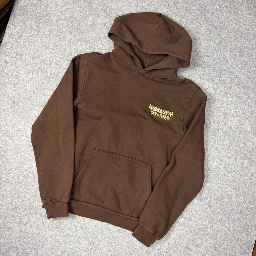 Instagram Stories Brown Graphic Hoodie Tech Promo Sweatshirt Mens Large